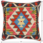 handmade Traditional Pillow Rust Blue Hand-Woven SQUARE 100% WOOL Hand woven turkish pillow2' x 2'